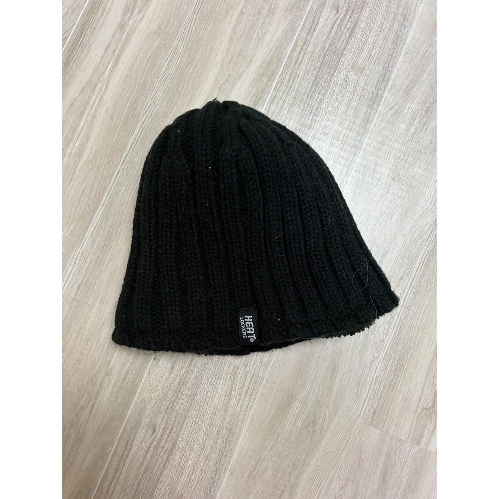 Heat Holders Mens Black Thermal Cable Knit Beanie Fleece Lined Winter Hat